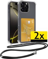 Coque adaptée pour iPhone 16 Pro avec cordon et porte-cartes en Siliconen - Coque adaptée pour iPhone 16 Pro avec porte-cartes - Transparente - 2 pièces