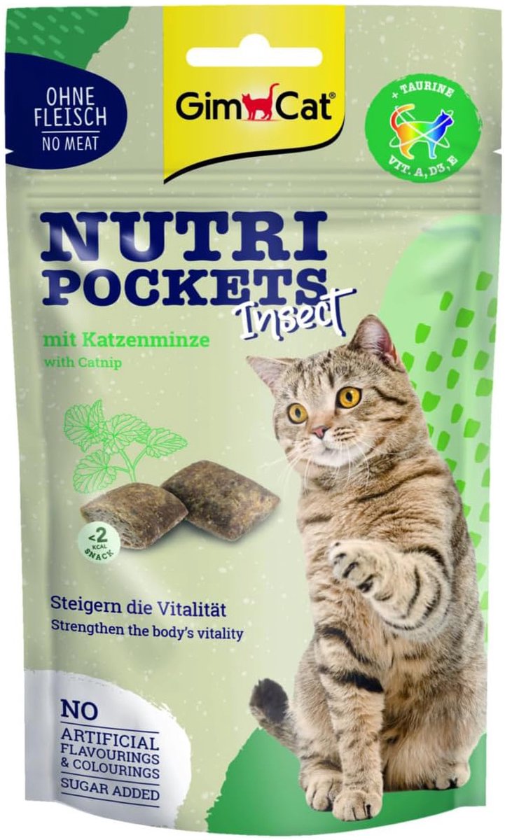 GIMCAT NUTRI POCKETS INSECT EN KATTENKRUID 60 GR
