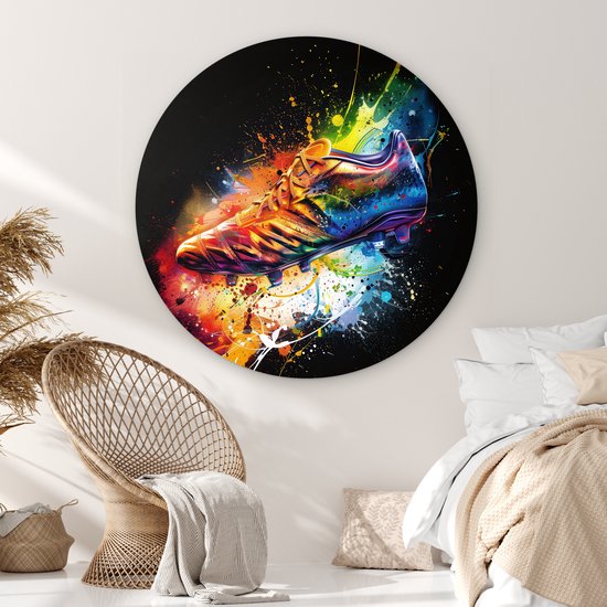 WallCircle® Wandcirkel 120x120 cm - Muurcirkel Graffiti - Sport - Voetbal - Schoen - Verf - Club - Hobby - Kinderkamer - Muurdecoratie woonkamer - Wanddecoratie cirkel slaapkamer - Kamer decoratie accessoires - Ronde schilderijen binnen