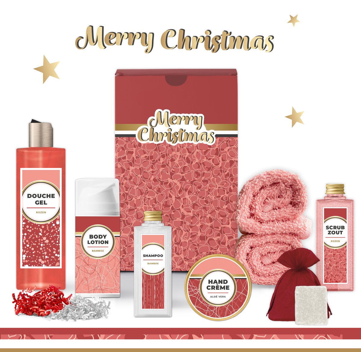 Goedkoopste Geschenkset “Merry Christmas!” - 8 producten - 685 gram | Giftset voor haar - Luxe wellness cadeaubox - Cadeau vrouw - Gift Set Kerst - Geschenk Fijne Feestdagen - Kerstpakket - Cadeaupakket - Prettige Kerstdagen - Collega - Vriendin - Moeder - Rood