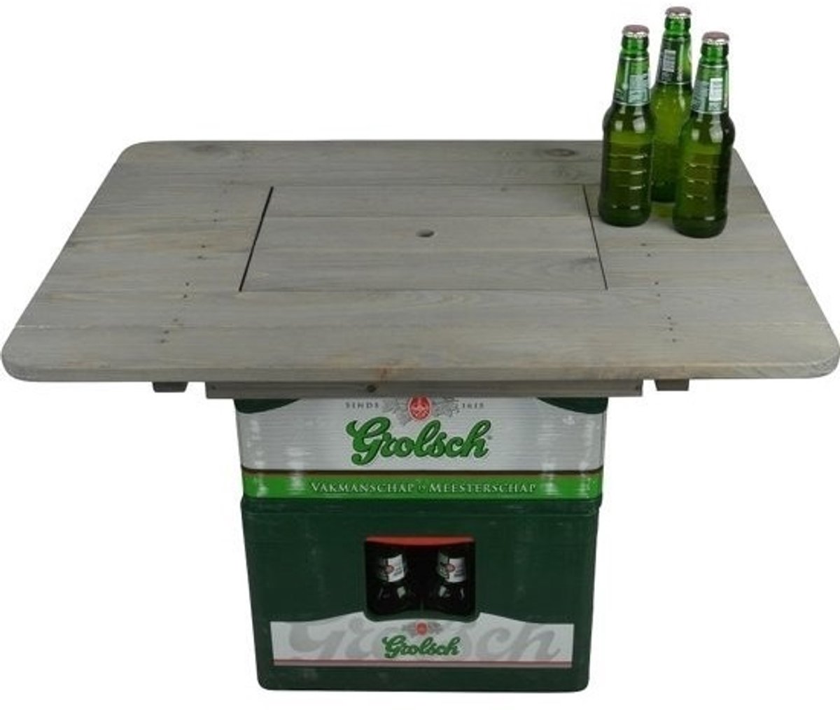 Bierkrat salontafel/eettafel/statafel 57 x 78 cm - Grey wash tafelblad - Cadeau voor papa/mannen
