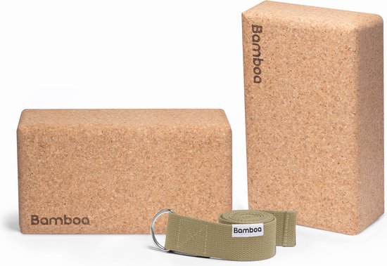 A-FTNSS Yoga Blocs Set Liège | 100% liège portugais | 2 Blocs de Yoga en liège (22,7 x 12 x 7,5 cm) + Riem de Yoga gratuite