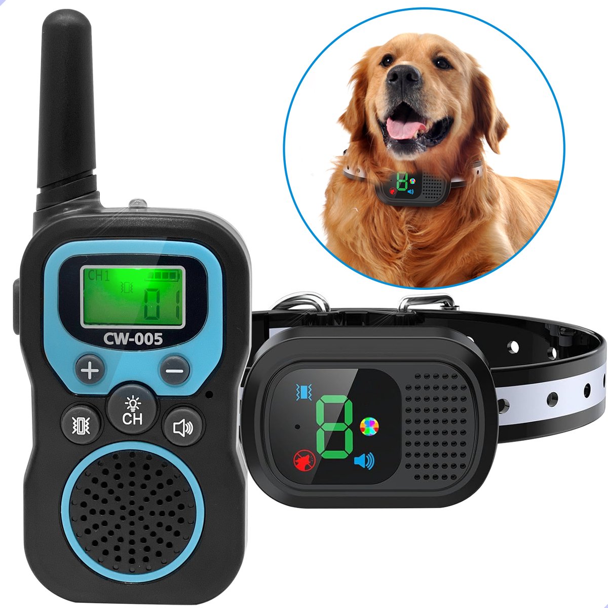 Anti Blafband - Walkie Talkie Functie - Voor Honden - Kleine & Grote Honden - - Anti Blaf Apparaat met Vibratie & Audio - Waterdicht - Opblaadbaar - 1.5KM Bereik
