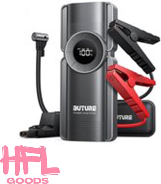 HFL Goods 4-in-1 Jump Starter - 2500A Starthulp - 150PSI Luchtcompressor - Een 20000mAh Powerbank - 15V Digitale Bandenspanningsmeter - Zwart