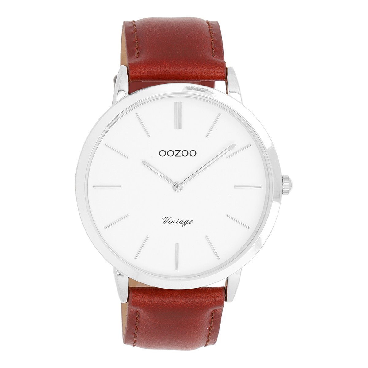 OOZOO Vintage series - Zilverkleurige horloge met bruine leren band - C20385