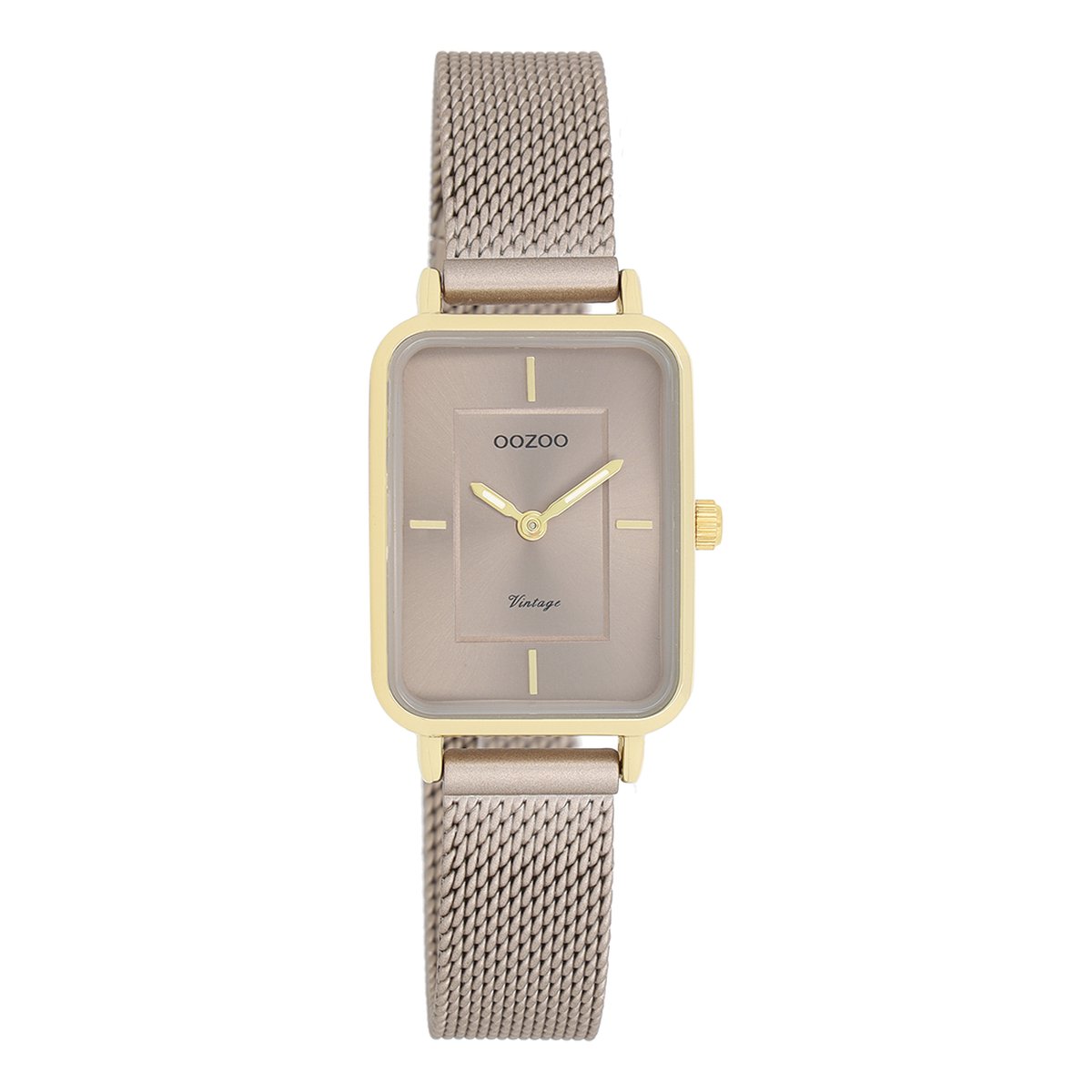 OOZOO Vintage series - Goudkleurige horloge met taupe metalen mesh armband - C20384