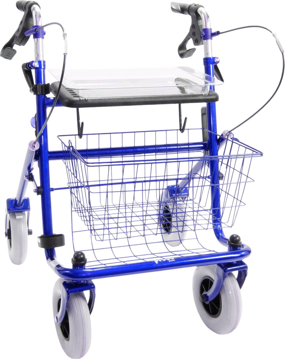 Goedkoopste Premis Provo - Rollator - 2de Generatie - Met Passieve rem - Voorzien van mandje, zitje en stokhouder - Metallic Blauw