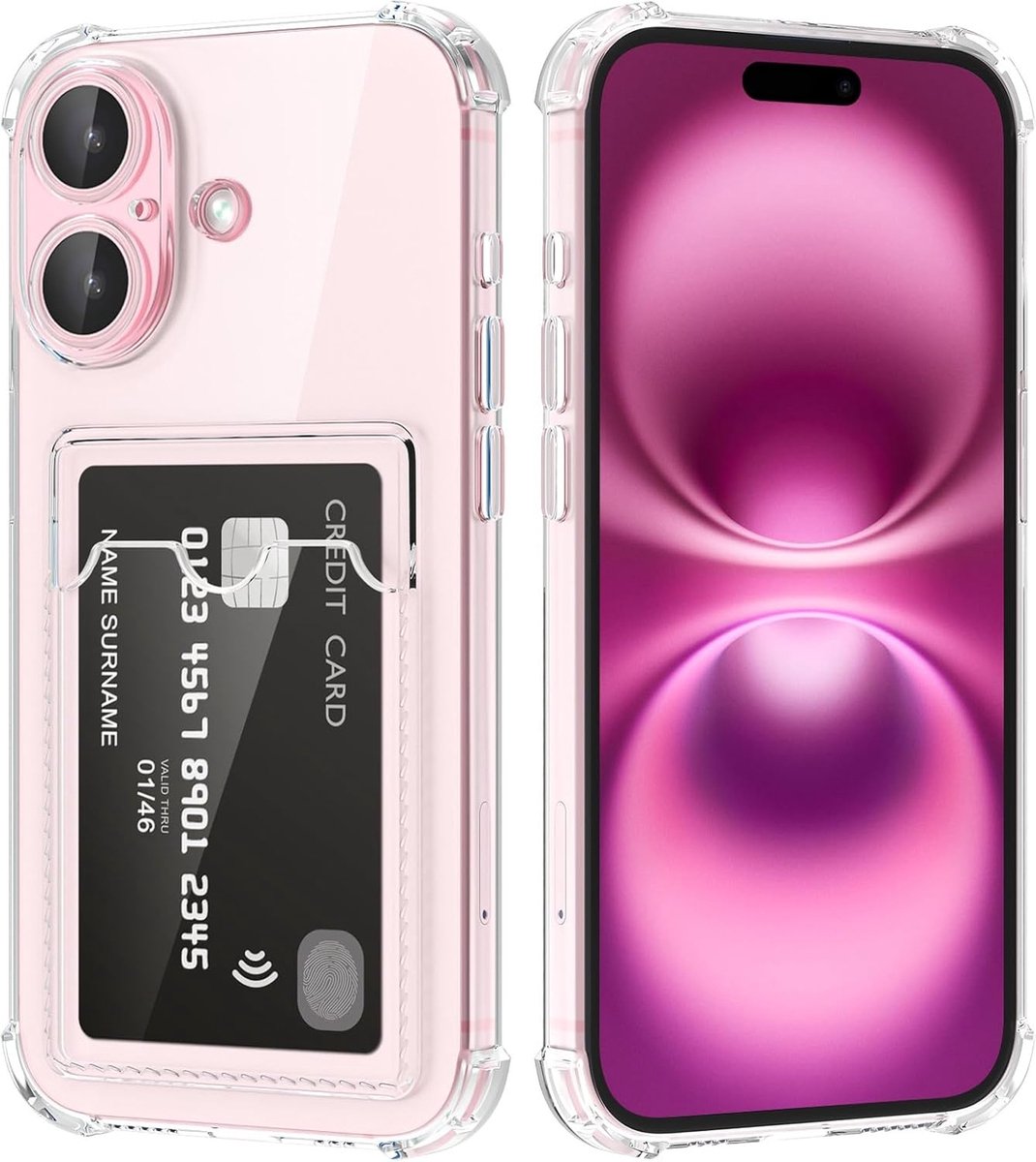 Hoesje geschikt voor iPhone 16 hoesje met kaarthouder shockproof backcover – transparant