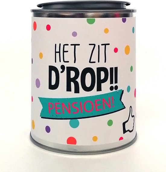 Foto: Pensioen cadeau het zit d rop pensioen cadeaublik gevuld met drop