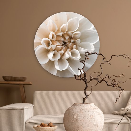 WallCircle - Wall Circle - Wall Circle Indoor - Fleurs - Wit - Plantes - 60x60 cm - Décoration murale - Peintures Ronds