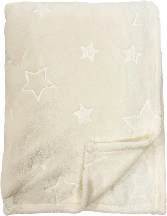 STELLAR - plaid 150x200 cm - fleece deken - met sterren - Whisper White - wit