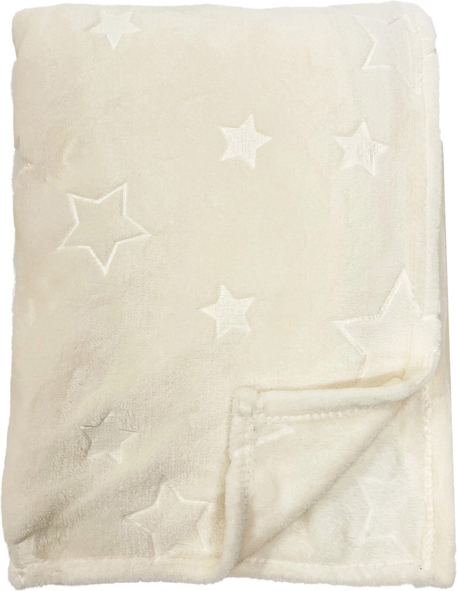STELLAR - plaid 150x200 cm - fleece deken - met sterren - Whisper White - wit