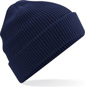 Beanie Wintermuts - wafelstructuur - navy blauw - heren - 100% katoen - herenmuts - 100% biologisch katoen
