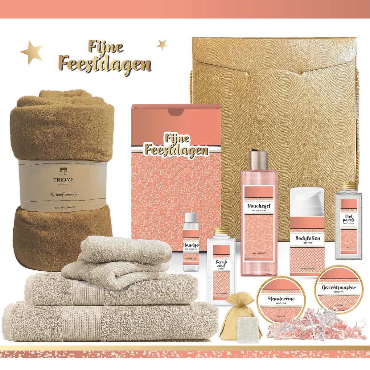 Goedkoopste Geschenkset “Fijne Feestdagen!” - 13 producten - 1911 gram | Luxe Kerst Cadeaubox voor haar - Wellness Pakket Vrouw - Giftset - Cadeaupakket Prettige Kerstdagen Kerstcadeau Kerstpakket Bedrijf Cadeau Relatiegeschenk Gift Set Roze Goud