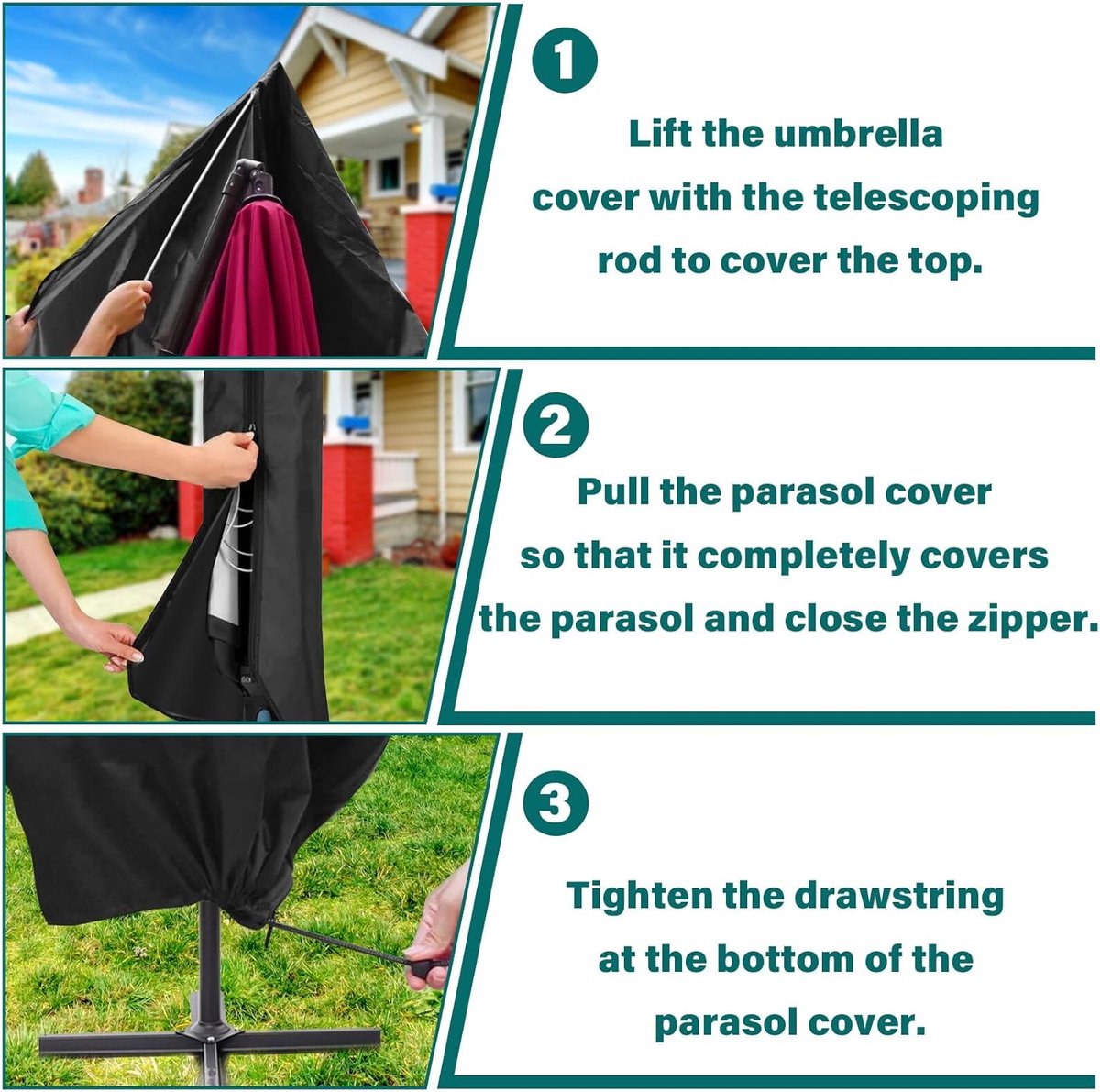 Housse De Protection Pour Parasol Droit 190 Cm - Tissu Oxford Imperméable, Coupe-vent, Avec Cordon De Serrage