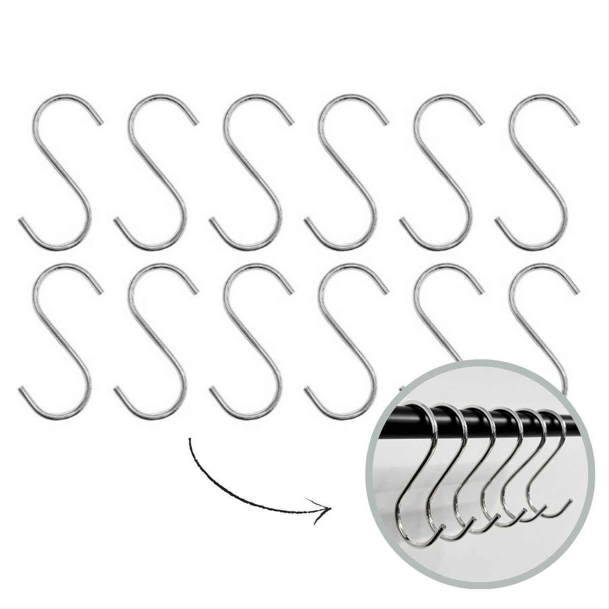 Hoya living - S haken Zilver - 12 stuks - 9,5cm (groot) - ophanghaken - kapstokhaken - S haakjes