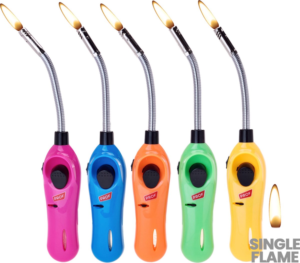 5x Prof Sealion Flex Aansteker - Lange aansteker Gasaansteker - 5 Kleuren - Kaarsen - Keuken - BBQ - Hervulbaar