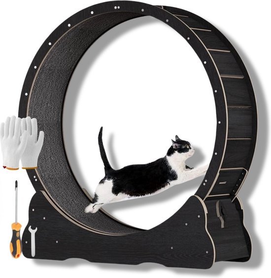 sogesfurniture Kattenloopfiets van hout, diameter 60 cm, grote loopfiets voor katten, hardlopen, super stil, kattenfiets, oefenwiel voor hometraining, met grote krabplank, slakkenvorm