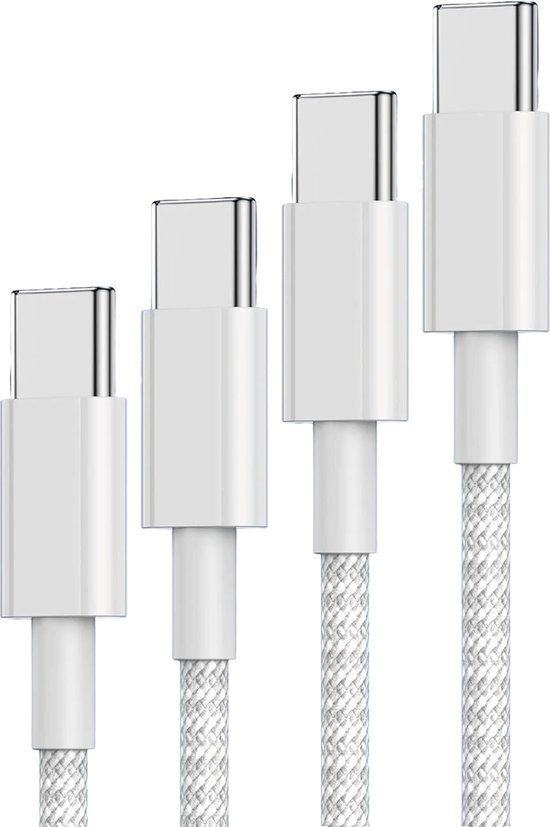2x Oplaadkabel USB C naar USB C - Geschikt voor iPhone 15, iPhone 16 en Sasmung USB C Devices - 60W Vermogen - Universele Laadkabel - 1 Meter - Nylon Gevlochten - Wit