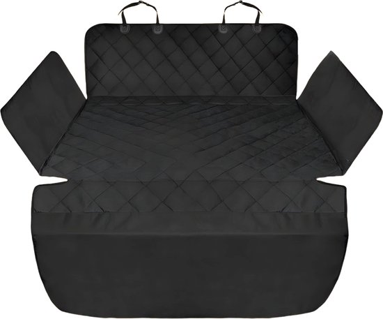Couverture de voiture pour chien - Couverture de siège arrière - Couverture de coffre pour chien - Housse de protection pour siège arrière avec compartiment de rangement et sangles de fixation - Couverture de voiture pour chien - Zwart