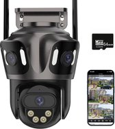 Tumex - Beveiligingscamera Buiten - Buiten Camera met Nachtzicht - Drie Lens Design - 360° Auto Tracking - Inclusief 64GB SD - Zwart