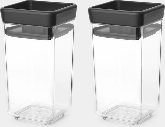 Brabantia Tasty+ Bidons alimentaires - Empilables - 2 x 0 l - Gris foncé