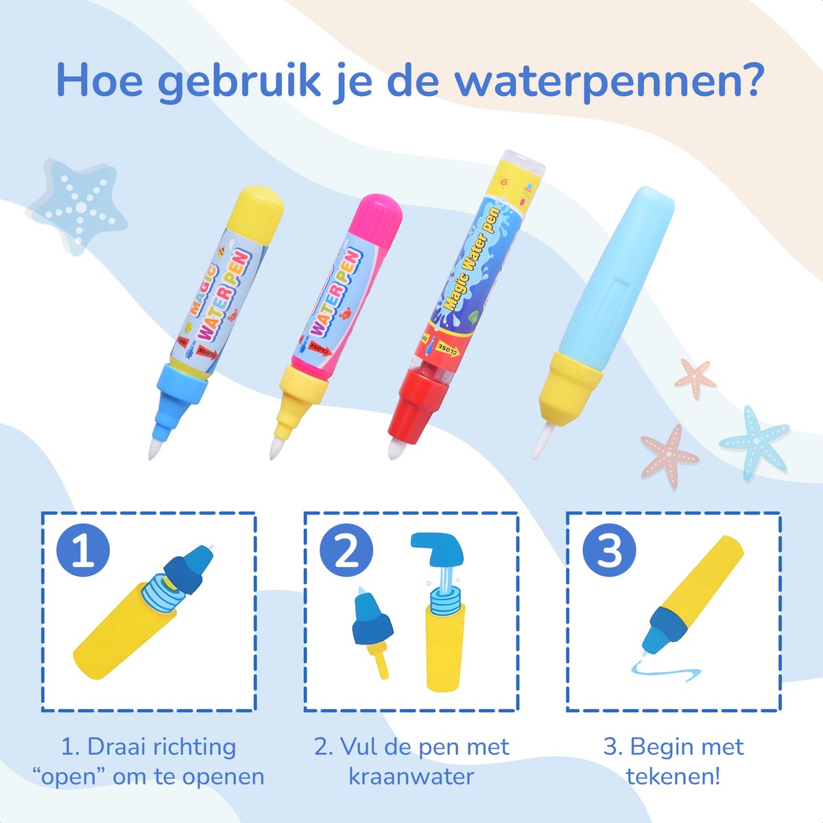 Water Tekenmat met 18 Accessoires - Met 4 Waterpennen - Speelgoed 2 Jaar - Speelgoed 3 Jaar - Speelgoed 4 Jaar - Speelgoed 5 Jaar - Montessori Speelgoed - Educatief Speelgoed - Jongens Speelgoed - Meisjes Speelgoed - Kinderspeelgoed — afbeelding 6