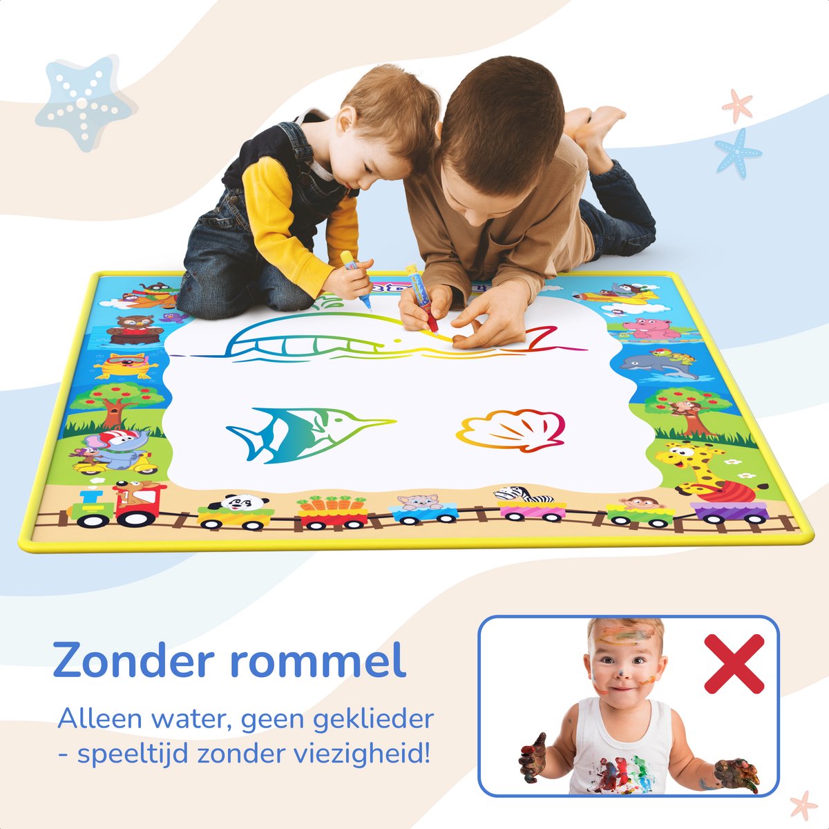 Water Tekenmat met 18 Accessoires - Met 4 Waterpennen - Speelgoed 2 Jaar - Speelgoed 3 Jaar - Speelgoed 4 Jaar - Speelgoed 5 Jaar - Montessori Speelgoed - Educatief Speelgoed - Jongens Speelgoed - Meisjes Speelgoed - Kinderspeelgoed — afbeelding 3