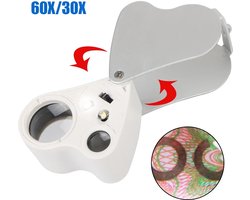 Juweliersloep Met Dual Lens I Vergrootglas I 2 Loepen in 1 I 60 & 30 X Vergroting I Met Led Lampje