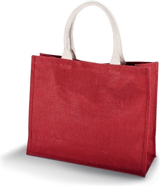 Jute rode shopper boodschappen tas 42 cm Stevige boodschappentassen shopper bag bol