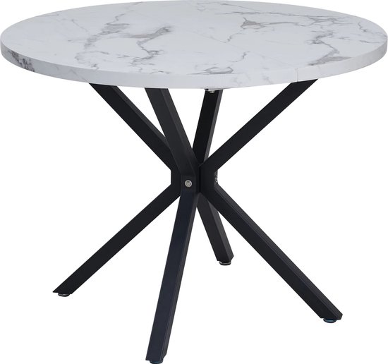 KTN® - Table à manger - Table - Pieds noirs - Bureau - Aspect marbre - Pieds Matrix - Table à manger de Luxe moderne - Wit