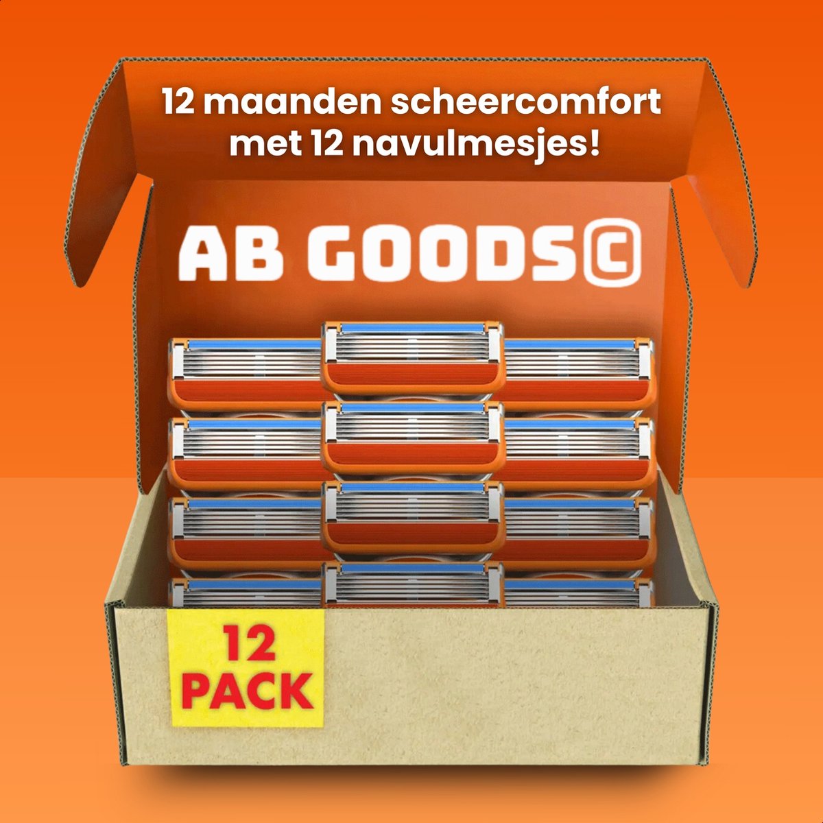 AB Goods© AB Goods Luxe Scheermesjes 12x Universele Scheermesjes Geschikt voor Gillette Fusion5 Voor Een Gladde Huid Voordeelverpakking 5 Blade Compatibel Met Alle Fusion5 Opzetstukken