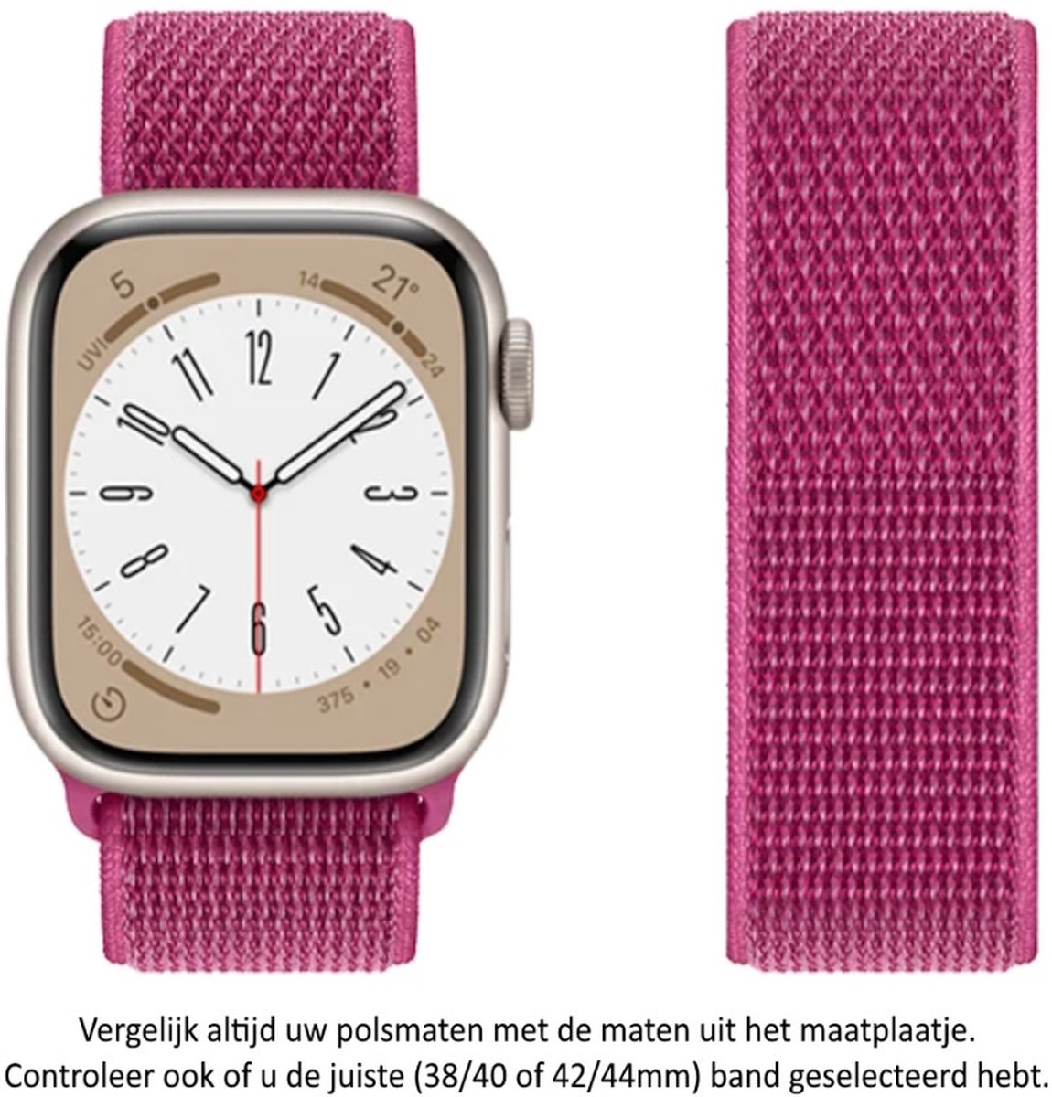 Paars - Roze Nylon horlogeband voor Apple Watch 1, 2, 3, 4, 5, 6, 7, 8, SE, 42mm, 44mm 45mm "Mannenbreedte" Series - Zacht Geweven Nylon - 42 mm, 44 mm en 45 mm - Purple - Pink - Maat: zie maatfoto