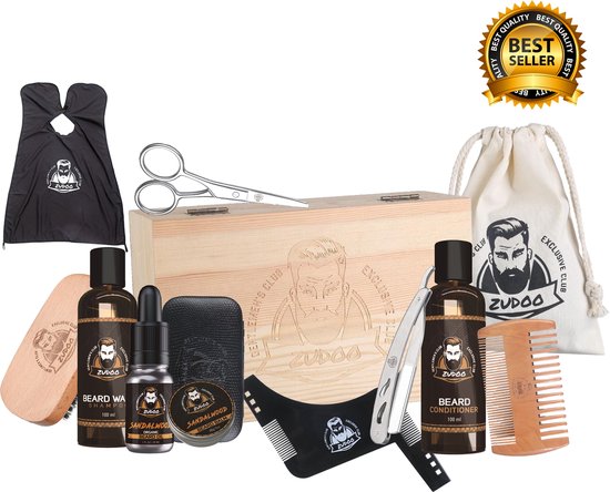Barbe de Zudoo soins Set - Le plus complet Set Disponible - 20 pièces - Convient à tous les types de Barbe / peau - Coffret cadeau en bois - Cadeau pour hommes / Hem