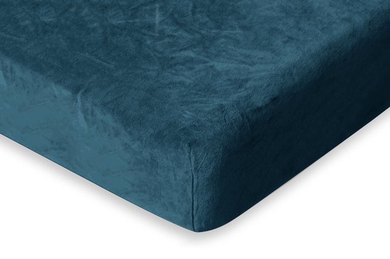 Eleganzzz Hoeslaken 200 gr/ m2 Flanelle Polaire de Haute Qualité Hauteur d'angle 35 cm - Blue Acier - 140x200 - Draps housses - Double