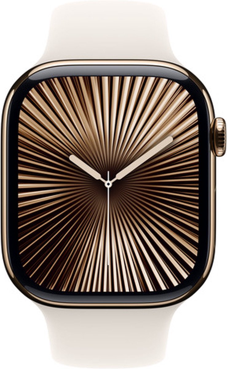 Apple Watch Series 10 - Wifi + 4G - 42mm - Gouden Titanium Case met Starlight Sportbandje - S/M