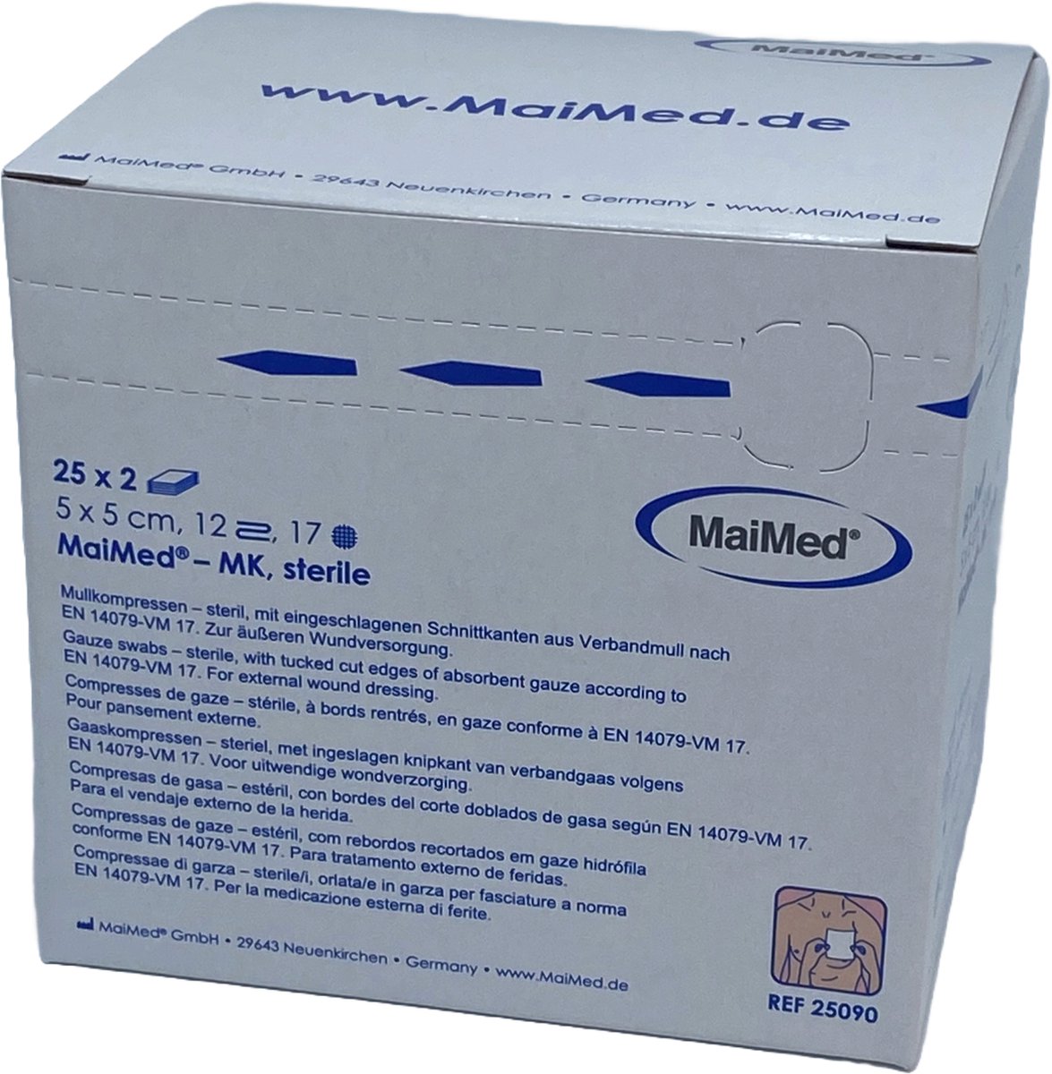 Gaascompressen 5cm x 5cm per 2 stuks steriel verpakt 12 laags