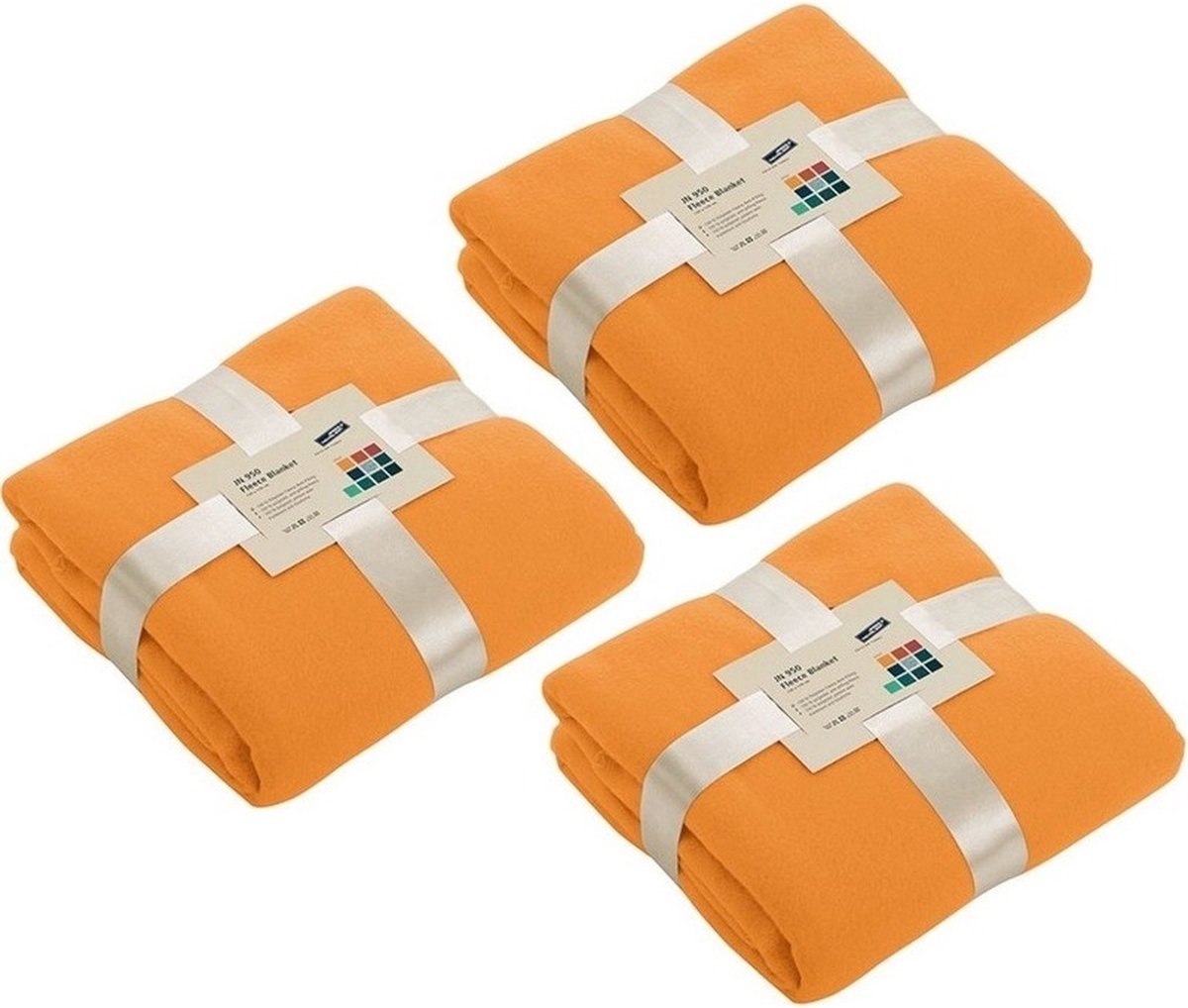 James & Nicholson 3x Fleece dekens/plaids oranje 130 x 170 cm - Woondeken - Fleecedekens