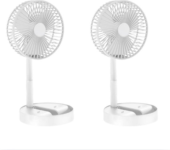 Set van 2 oplaadbare tafelventilatoren wit, opvouwbaar, telescopisch, USB-C, 3 snelheden, draagbaar