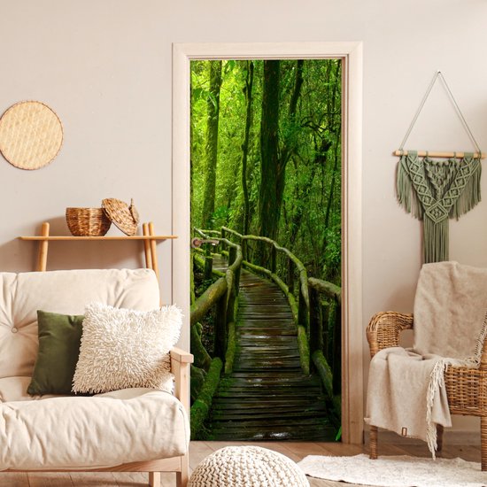 Sticker Porte Forêt Jungle - 73x205 Cm, Amovible, Imperméable - Décoration Murale Ou Porte Pour Salon, Chambre - 5