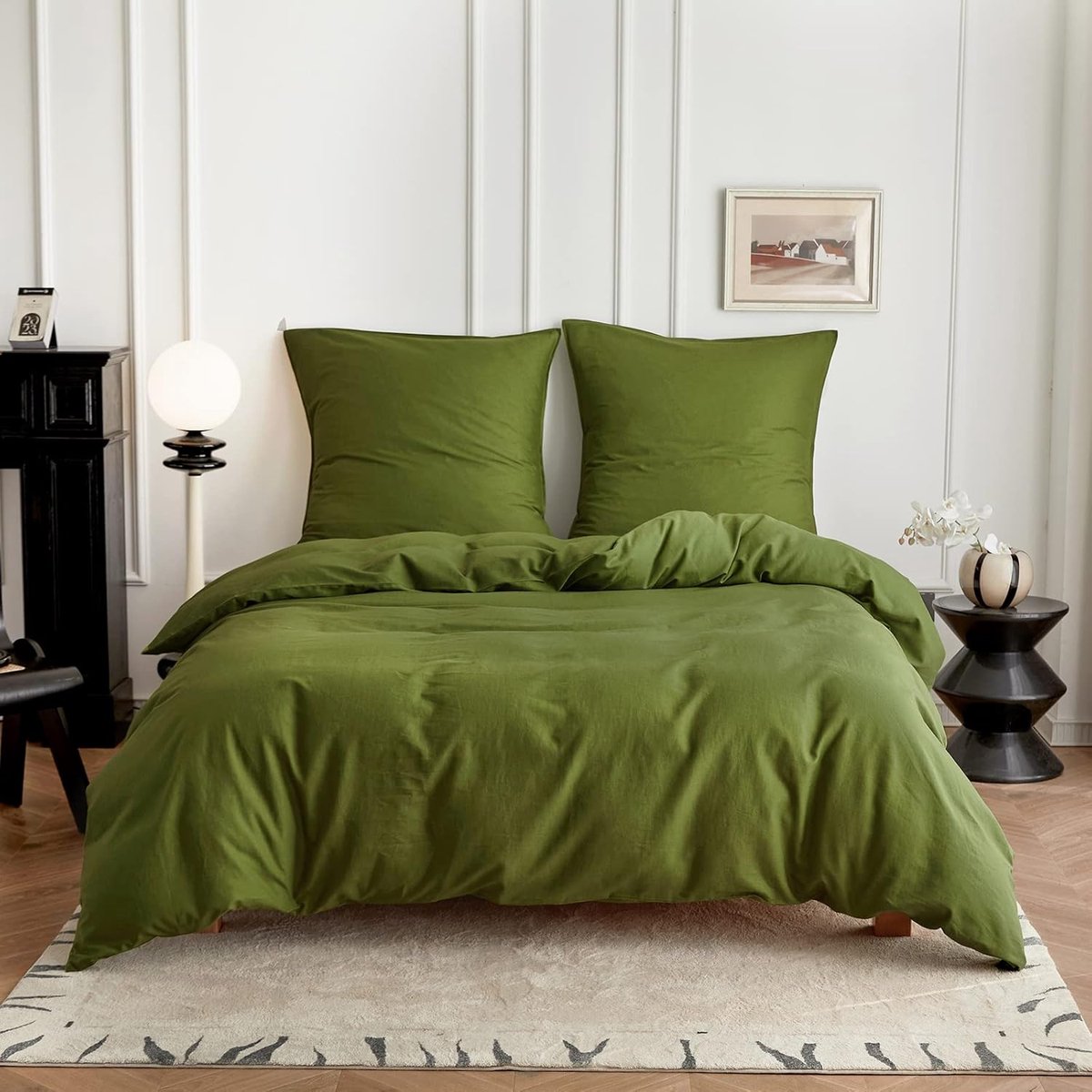 JGS® - Ademend Linnen-Katoen Beddengoed Set, Zomerbeddengoed, 200x200 cm, Donkergroen-