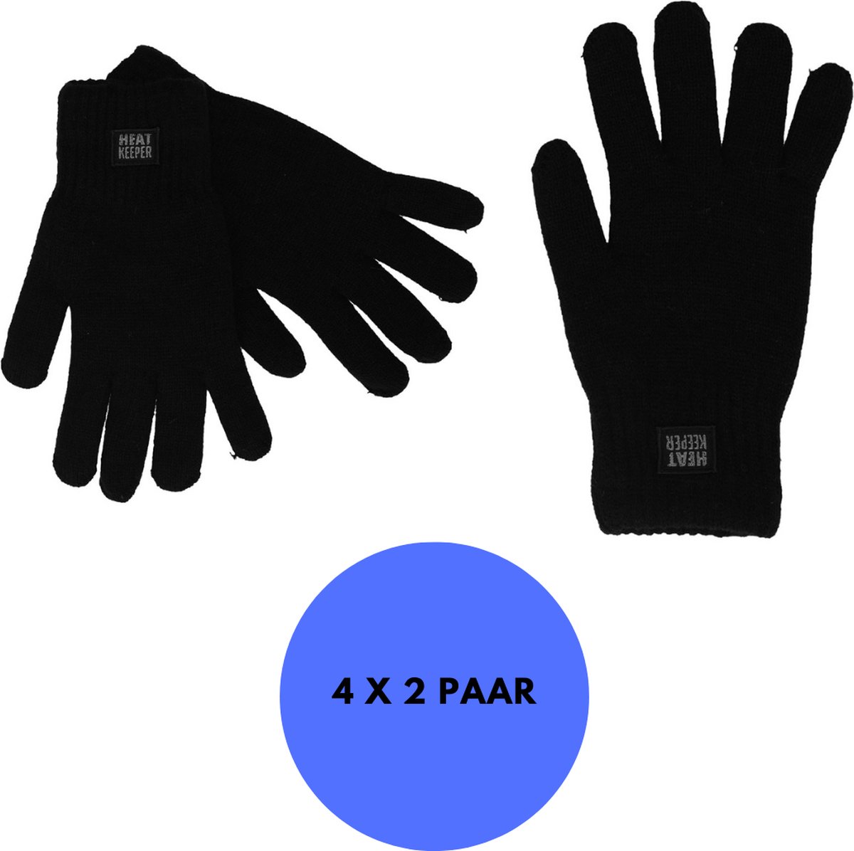 Heatkeeper Gebreide thermohandschoenen Heren – 4-Paar Zwart