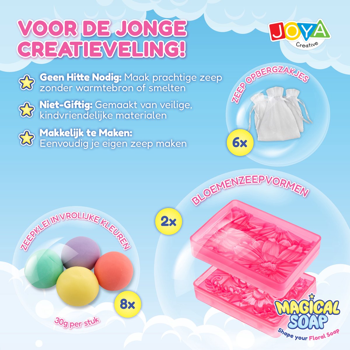 Zeep Maken Kinderen - Knutselset - Zeep Maken Inclusief 8 Kleuren Zeepklei, 2 Zeepvormen - Speelgoed Meisjes 5 jaar - Joya Creative — afbeelding 6
