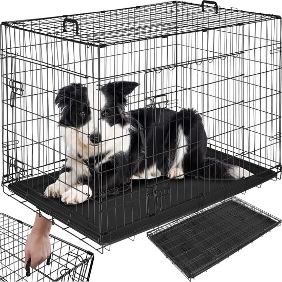 Foto: Tectake hondenkooi hondenhekbox hondenkennel opvouwbare hondenbox stabiele transportbox voor honden en puppy s voor kofferbak auto camping en thuis appartement 108 x 71 x 76 cm