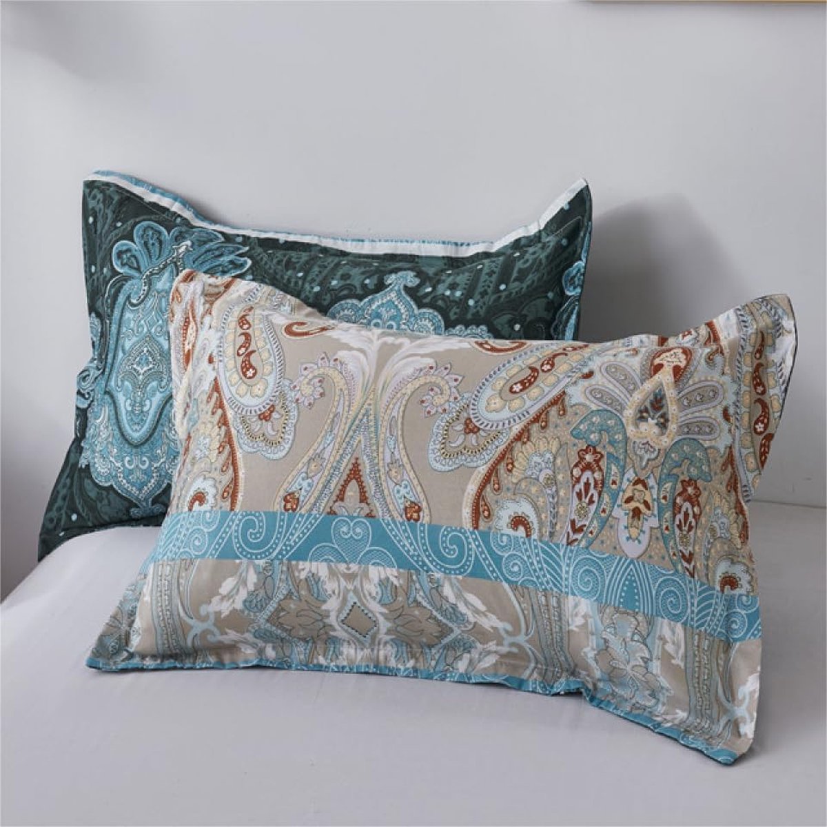 Riokem ® Freyamy Bohemian Pillowcase 80 x 80 cm Set of 2 Blue, Colourful, Boho, Indian Mandala, Bohemian Pillowcase, Brushed Microfibre Pillowcase, Vintage, Exotic, Bohemian Pillowcase with Zip blauw
