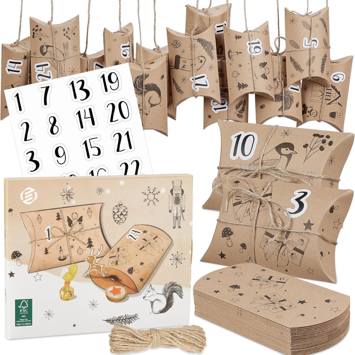 Equivera Adventskalender - Adventskalender 2024 - 24 Dagen Aftelkalender - Kerst Adventskalender - Kerstcadeau - Sinterklaascadeau - voor Kinderen en Volwassenen - 24 Verrassingen