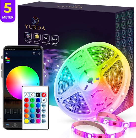 Foto: Yurda led strip 5 meter bediening via app afstandsbediening 16 miljoen kleuren verlichting