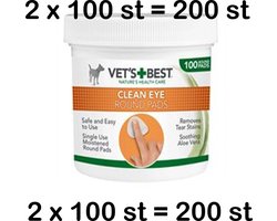 ** 2 x ** 100 st - clean eye -vacht verzorgende ,ronde doekjes voor rond de ogen - voorkomt of verminderd tearstain op een bleke vacht ** = 200 st