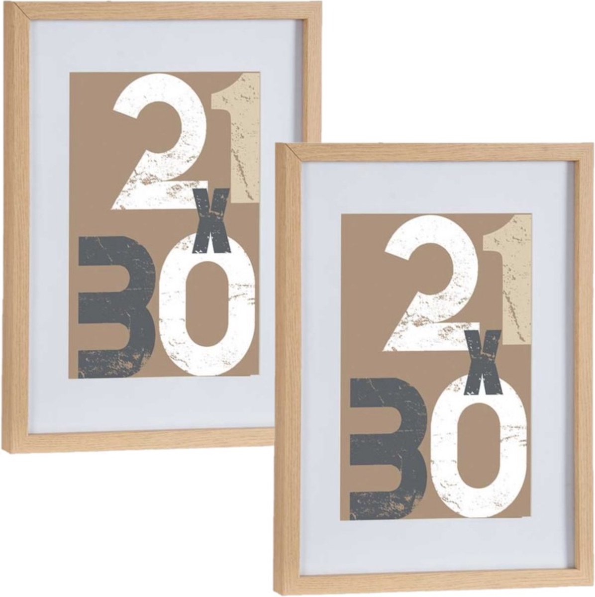Arte r Houten fotolijst - 2x - bruin - 30 x 40 cm - fotolijstje - met passe-partout - voor foto's van 21 x 30 cm