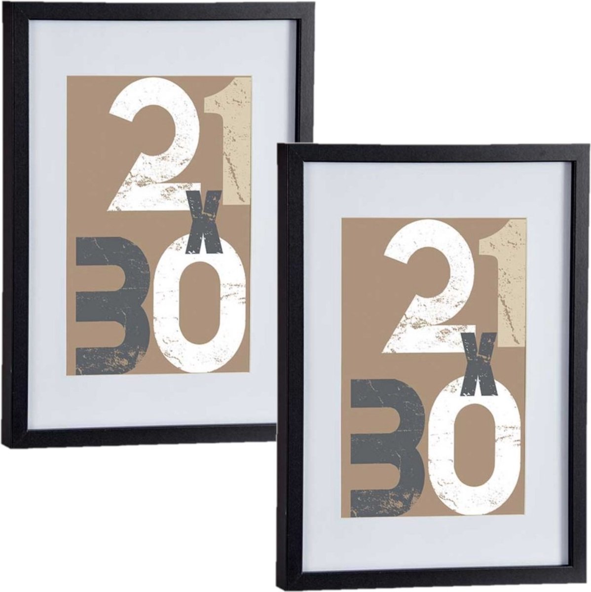 2x stuks houten fotolijst - zwart - 30 x 40 cm - fotolijstje - met passe-partout - decoratie